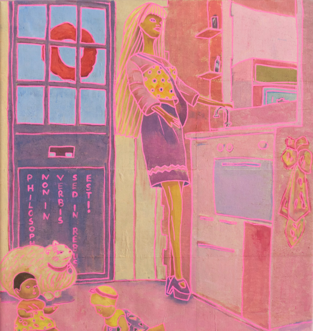 Painting of Barbie with Text Philosophia non in verbis, sed in rebus est!
