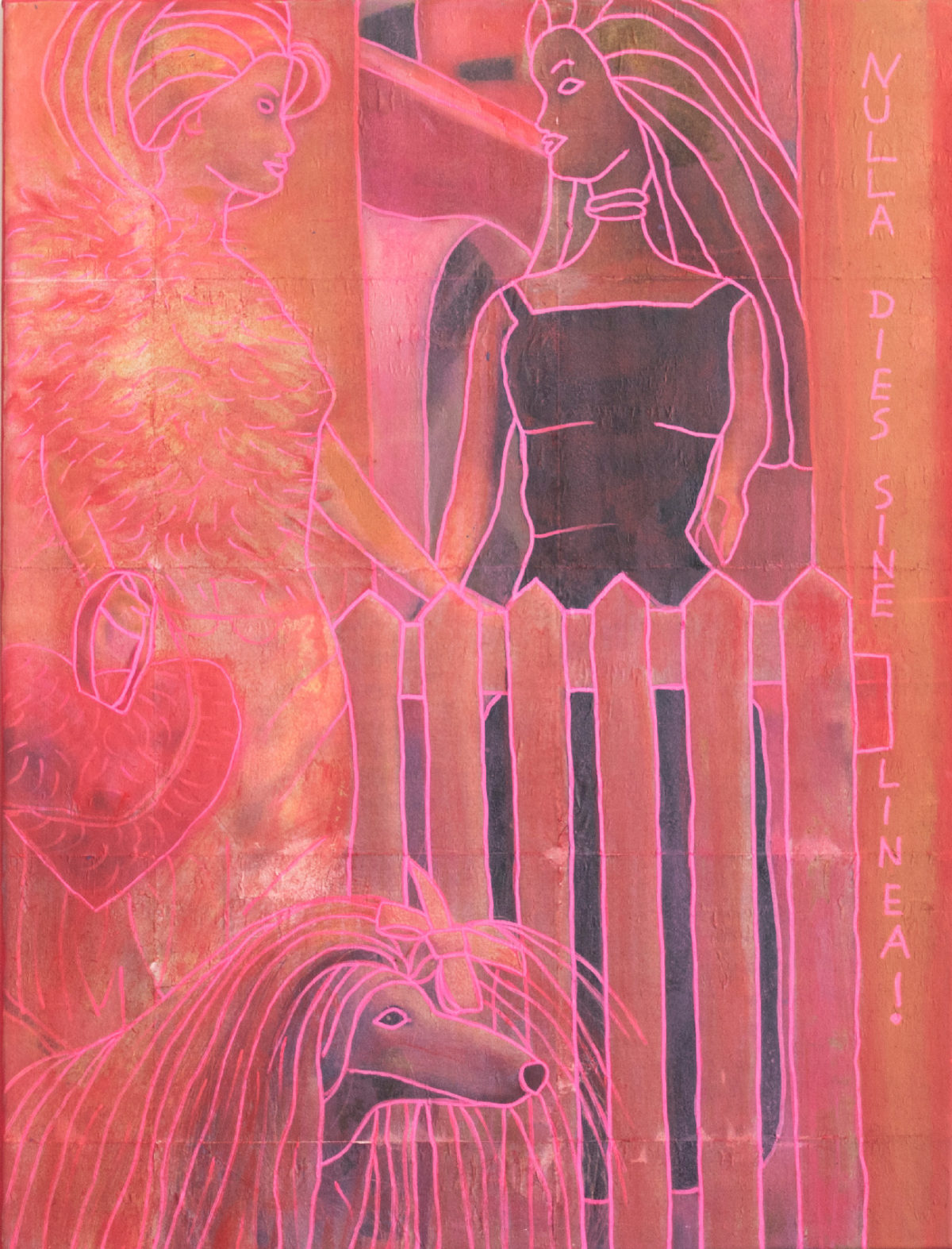 Painting with text Nulla dies sine linea!